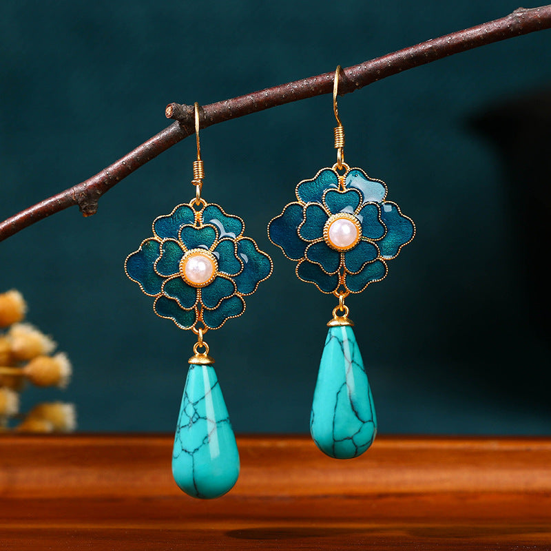 Camellia Turquoise Earrings / Electroplated 24k Gold